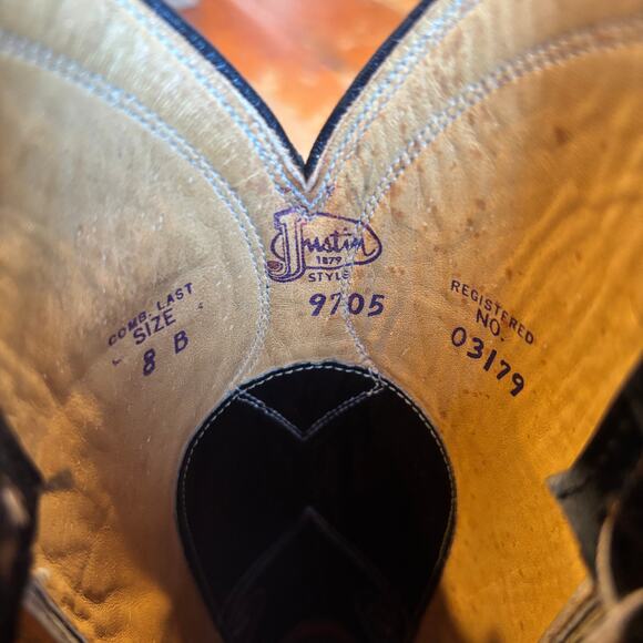 Vintage Justin 9705 Genuine Alligator Cowboy Boots Men’s Size 8B Black USA Made